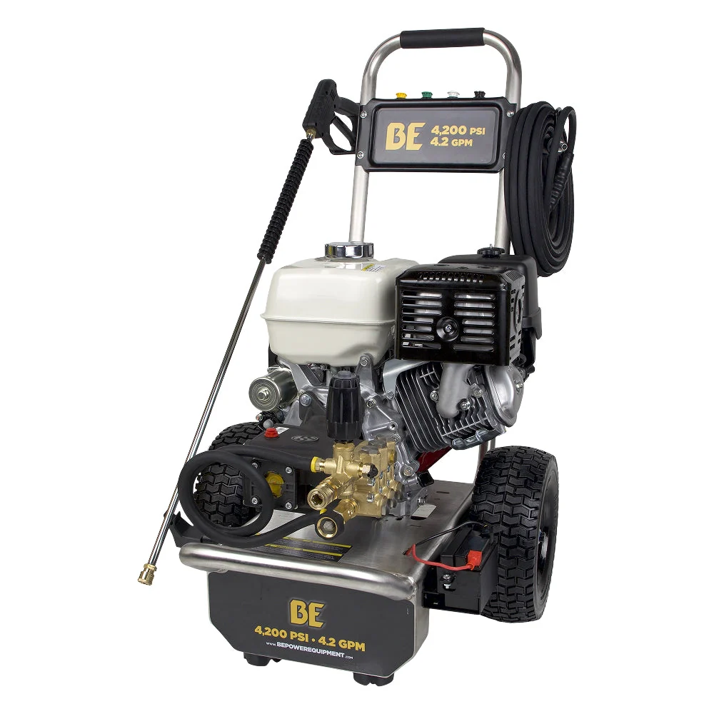 4,200 PSI 4.2 GPM Cold Water Gas Pressure Washer with Honda GX390 Electric Start Engine and CP Triplex Pump on Stainless Steel Frame - B4213HESAS