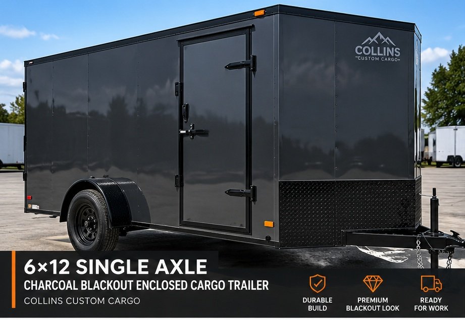 6x12 Single Axle Charcoal Blackout Enclosed Cargo Trailer – Collins Custom Cargo - Image 2