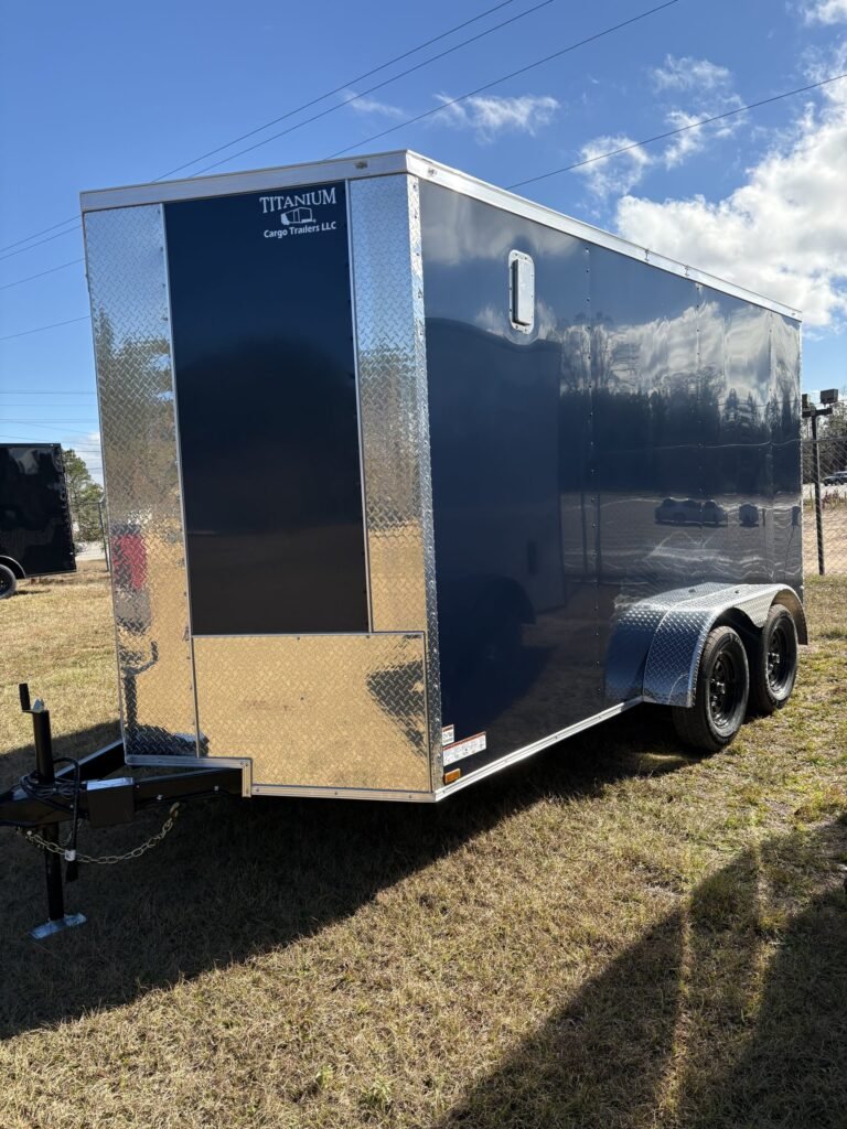 7x14 Tandem Axle Indigo Blue Enclosed Cargo Trailer – Titanium Cargo