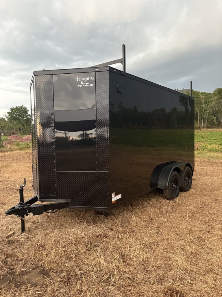 7x14 Titanium Cargo Black Blackout Ladder Rack Edition Enclosed Trailer for Sale