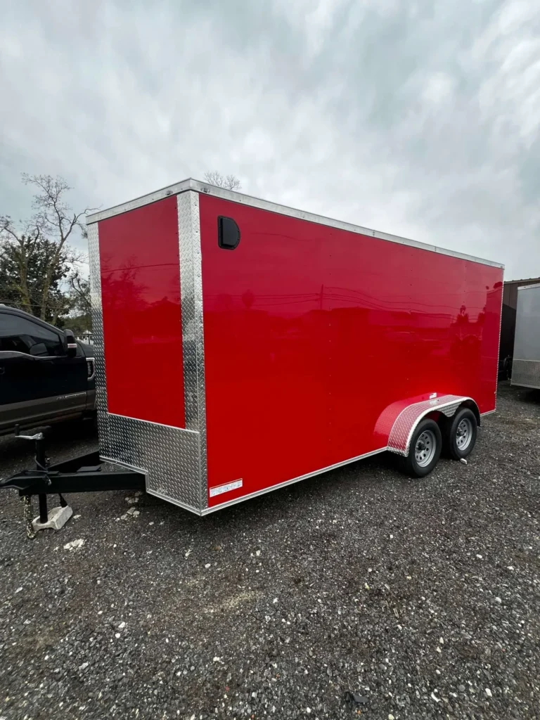 7x16 Hook and Line Cargo Red Enclosed Cargo Trailer for Sale