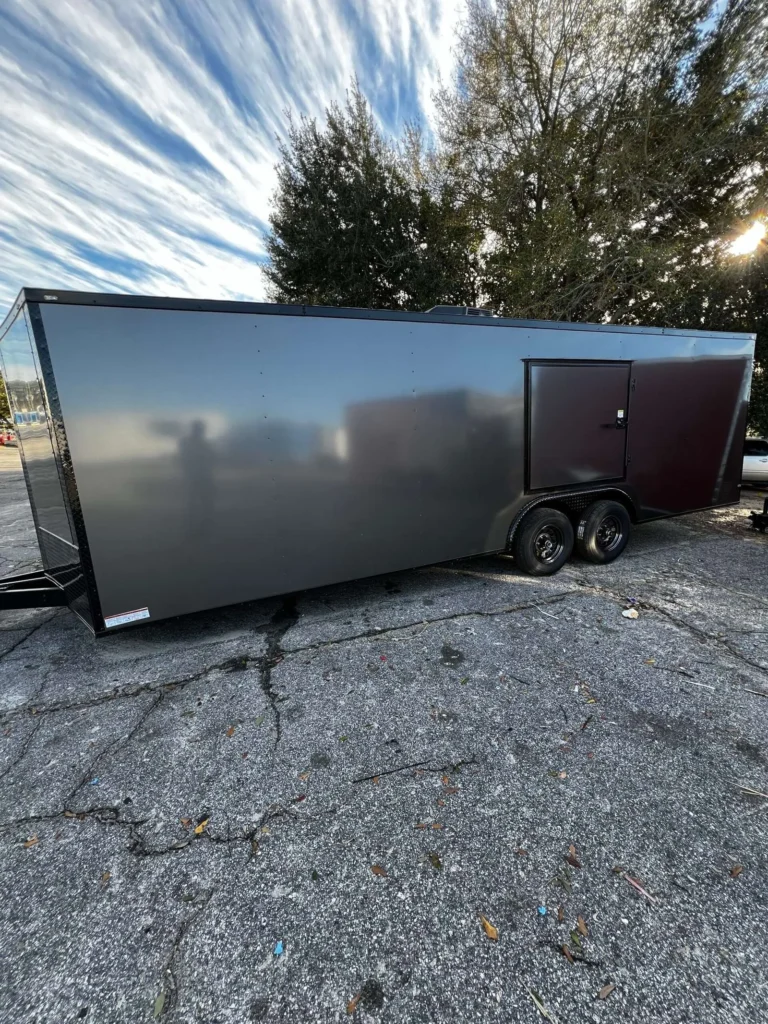 8.5x24 Hook and Line Cargo Charcoal Gray Blackout Enclosed Cargo Trailer for Sale