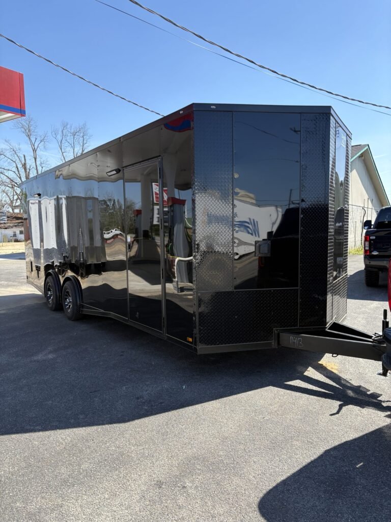 8.5x24 Titanium Cargo Black Blackout Enclosed Race Trailer for Sale