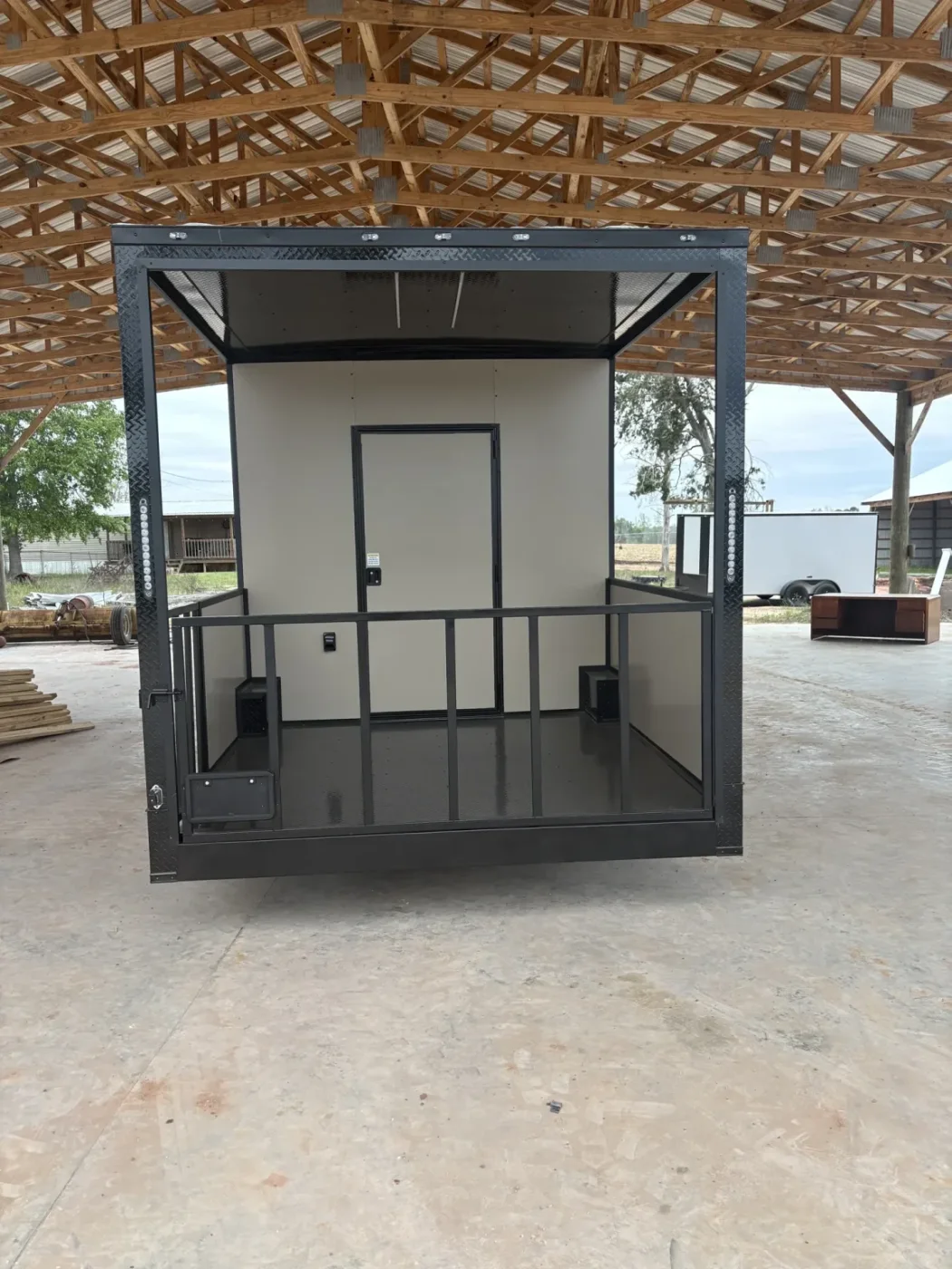 8.5x24TA Hook and Line Cargo Desert Tan Blackout BBQ Porch Concession Trailer for Sale – product view 2