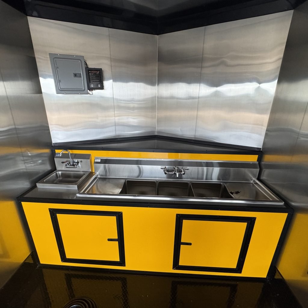 8.5x24TA Hook and Line Cargo Yellow Enclosed Concession Trailer for Sale – product view 3