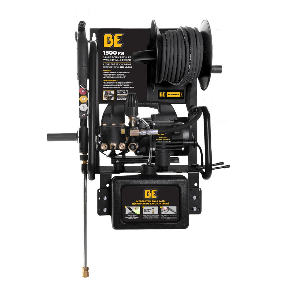 BE Power Equipment 1,500 PSI 1.6 GPM 1.5 HP Electric Pressure Washer with Powerease Motor and Triplex Pump - P1515EPNW