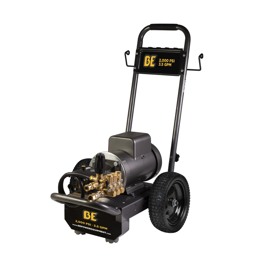 BE Power Equipment 2,000 PSI 3.5 GPM 5.0 HP Electric Pressure Washer with Baldor Motor and Centurion Triplex Pump - B205EA
