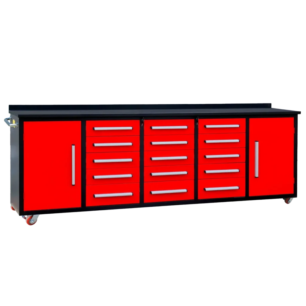 Chery Industrial 10’ Rolling Storage Workbench with 15 Drawers and Wheels