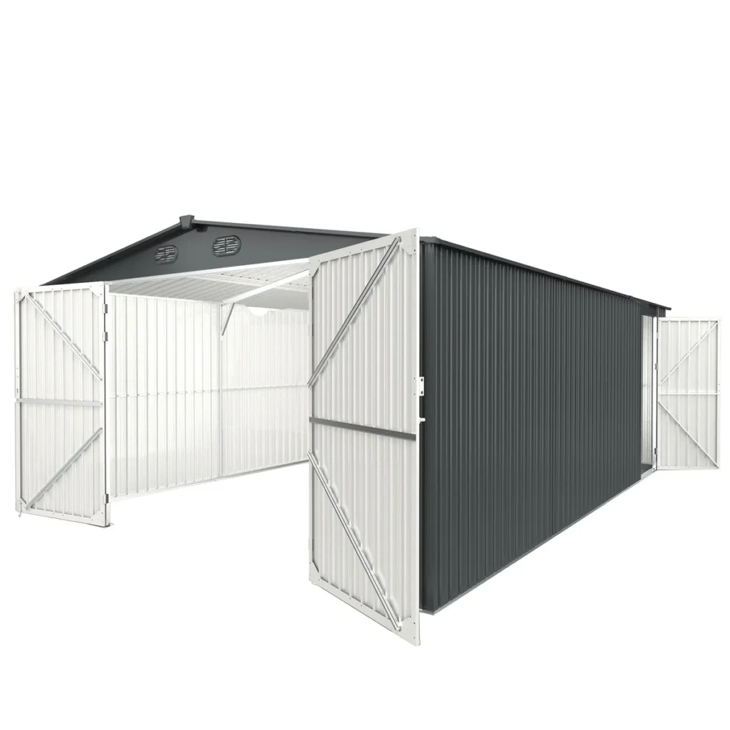 Chery Industrial 13’ x 20’ Metal Storage Shed with Double Front Doors & Side Entry Door