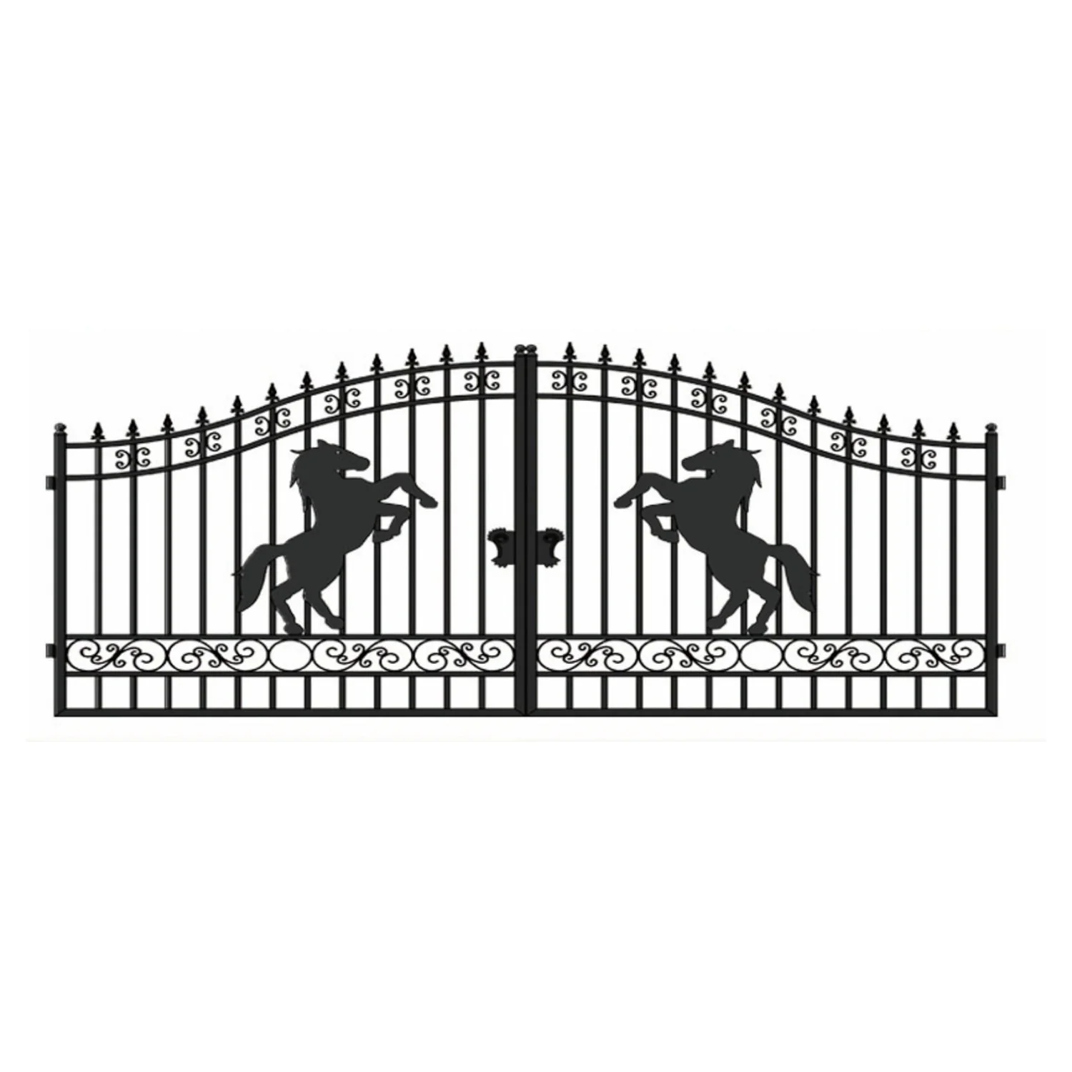 Chery Industrial 14x8 ft Steel Dual Swing Driveway Gate with Horse Pattern