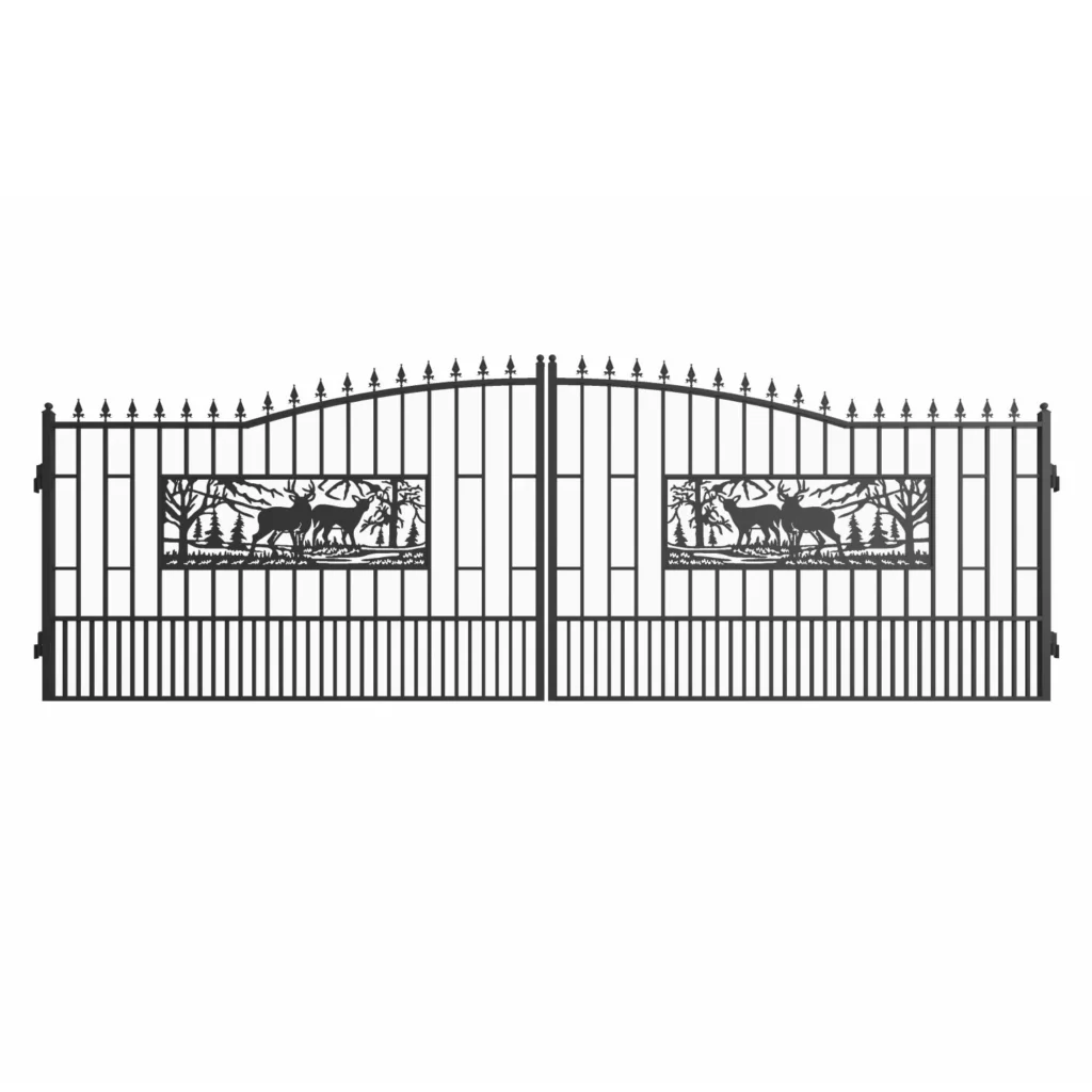 Chery Industrial 20’ Dual Swing Wrought Iron Gate Rectangular Deer Driveway Gate