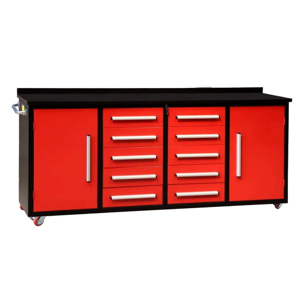 Chery Industrial 7ft 10-drawer Storage Workbench with Wheels