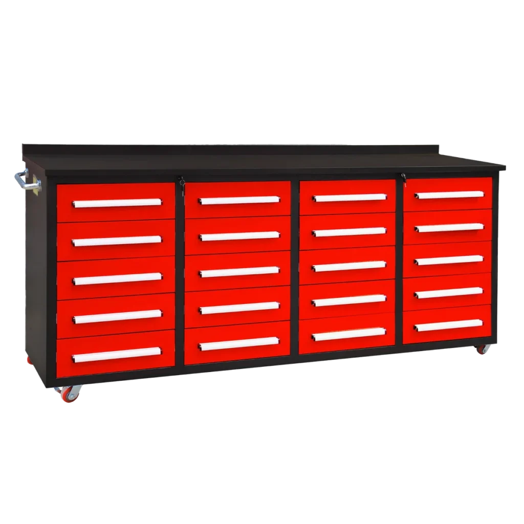 Chery Industrial 7ft 20-Drawer Storage Workbench with Wheels