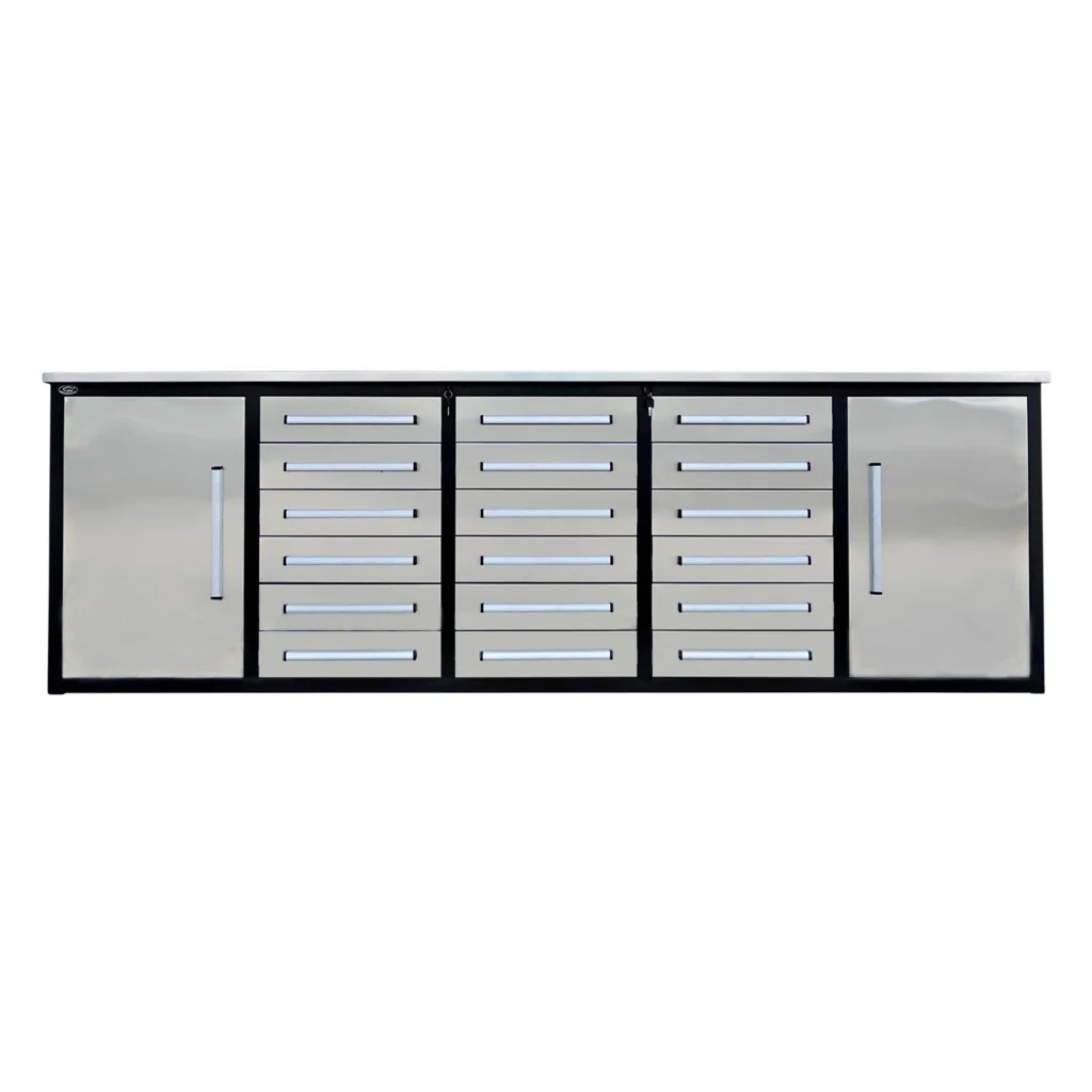 Chery Industrial Steelman 10’ Garage Storage Cabinet with Workbench, 18 Drawers & 2 Cabinets WW000182