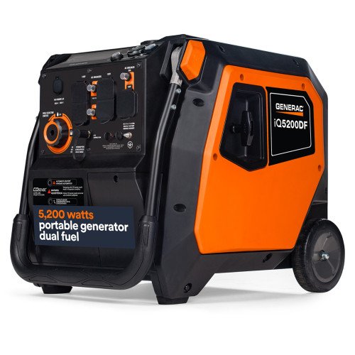 Generac 8947 iQ5200DF 3900W Electric Start Dual Fuel Portable Inverter Generator w/COsense (CARB Compliant)