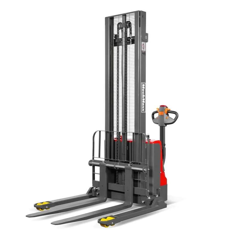 MechMaxx 202008 F26-138S Electric Straddle Stacker 2640 lb Lithium Battery 138" Lift Adjustable Forks & Legs