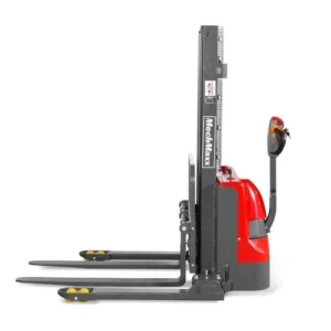 MechMaxx 202013 F26-98S Electric Straddle Stacker 2640 lb Lithium Battery 98" Lift Adjustable Forks & Legs