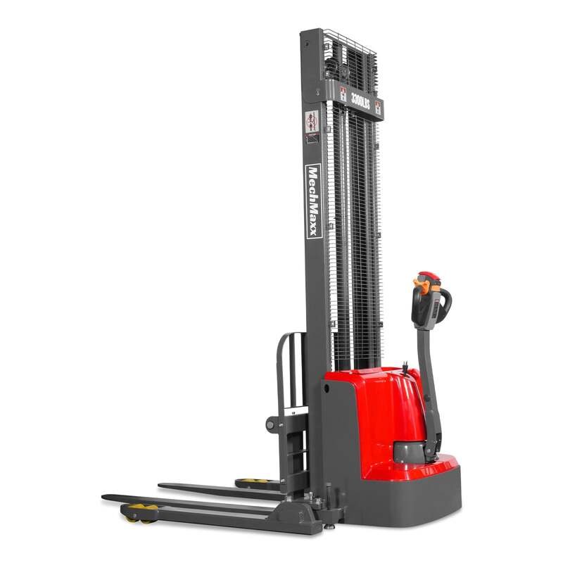 MechMaxx 202014 F33-138S Electric Straddle Stacker – 3300 lb Capacity, 138" Lift Height, Adjustable Forks & Legs