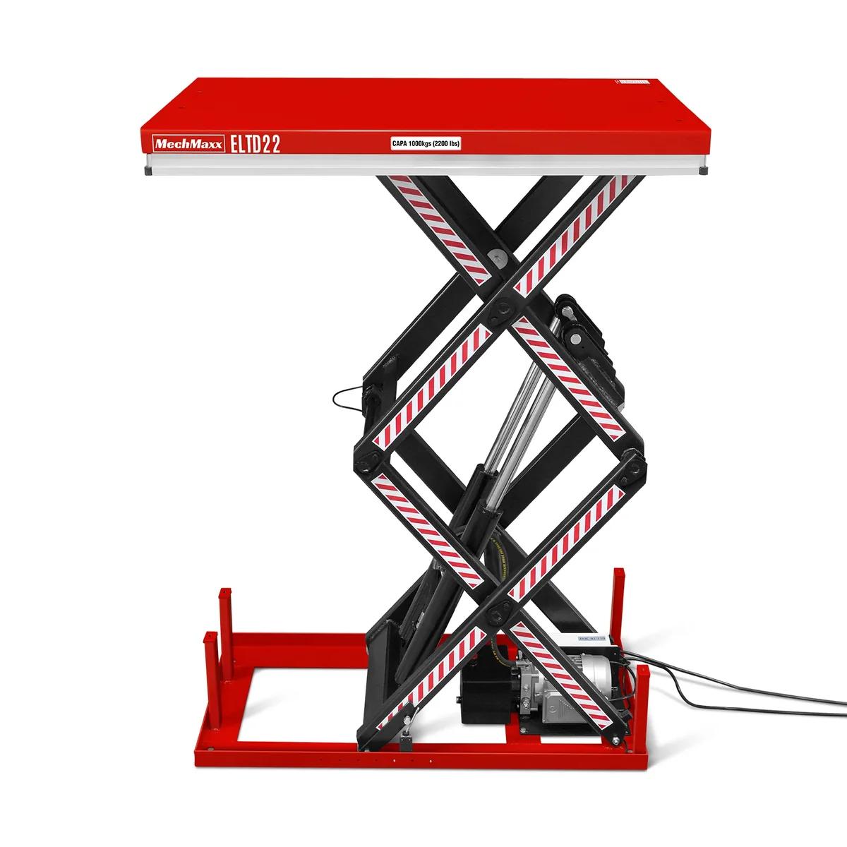 MechMaxx 2200 lbs Capacity Stationary Electric Hydraulic Double Scissor Lift Table - 51.2" x 32.3" Platform, 70.1" Lift Height, UL Certified Motor, ELTD22