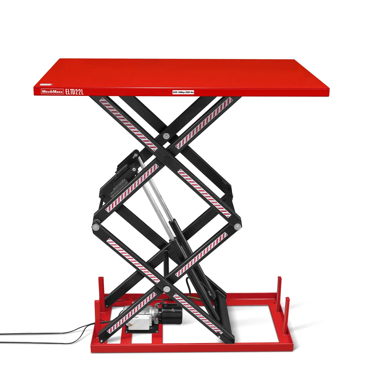 MechMaxx 2200 lbs Capacity Stationary Powered Hydraulic Double Scissor Lift Table, 86.6" x 51.2" Platform, 94.5" Lift Height, UL Certified Motor, ELTD22L