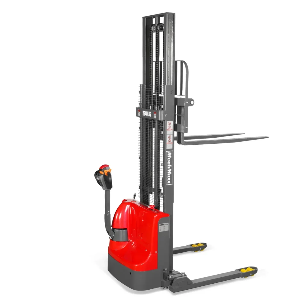 MechMaxx 2640lbs Electric Straddle Stacker, 138" Lift, Adjustable Legs & Forks, F26-138SLA