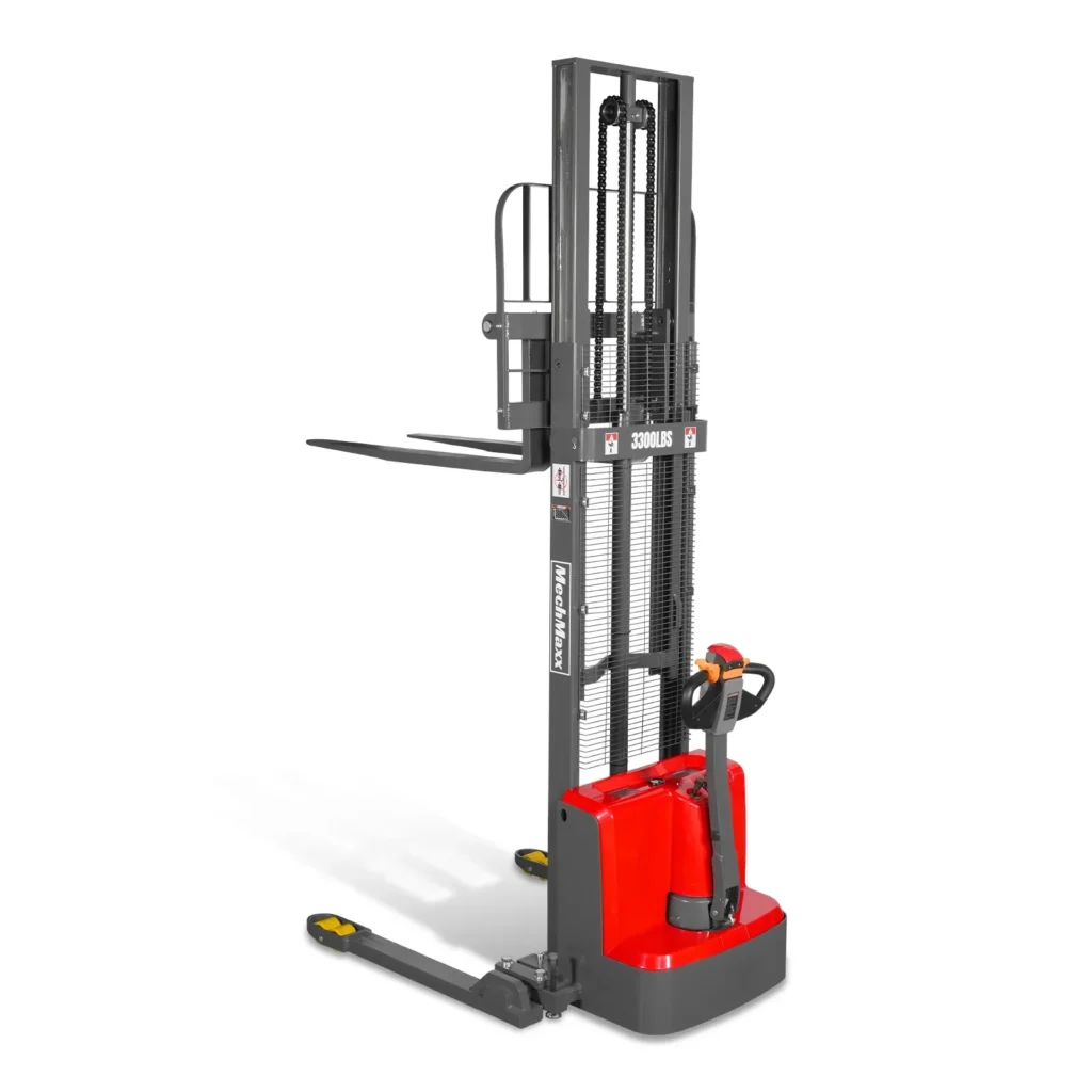 MechMaxx 3300lbs Electric Straddle Stacker, 118" Lift, Adjustable Legs & Forks, F33-118SLA