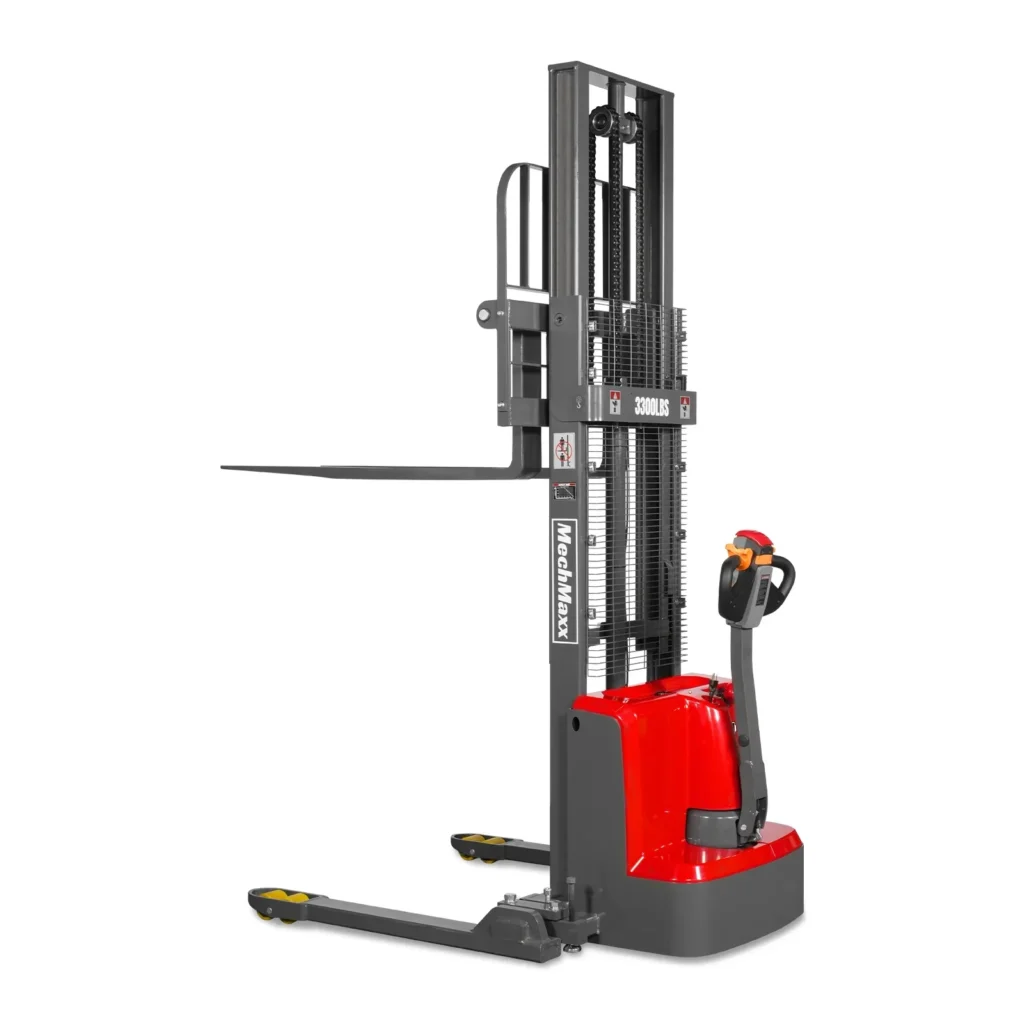 MechMaxx 3300lbs Electric Straddle Stacker, 98" Lift, Adjustable Legs & Forks, F33-98SLA
