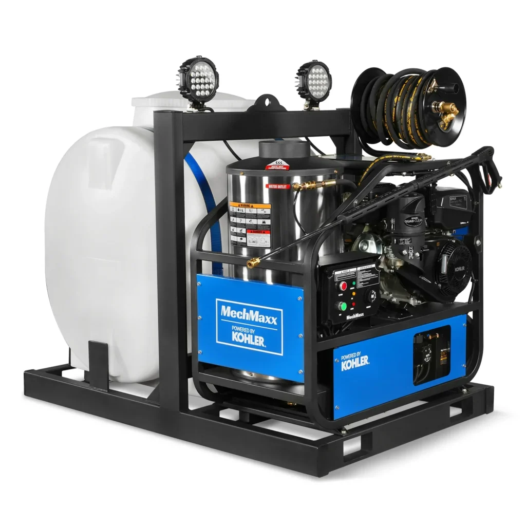 MechMaxx 4000 PSI 4 GPM KOHLER E-Start Engine Hot Water Pressure Washer Skid Mounted with 175 Gal Tank, HPW40KT