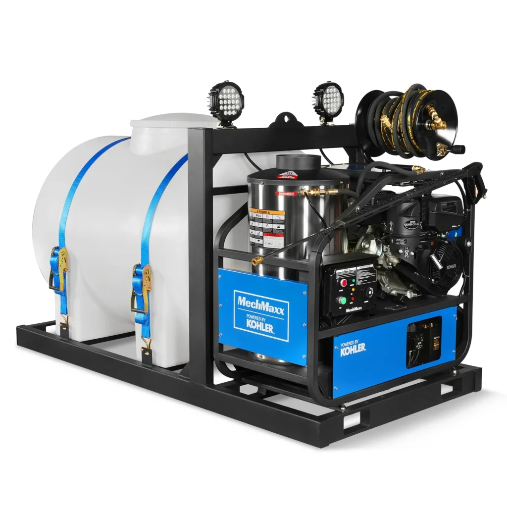 MechMaxx 4000 PSI 4 GPM KOHLER E-Start Engine Hot Water Pressure Washer Skid Mounted with 245 Gal Tank, HPW40KBT