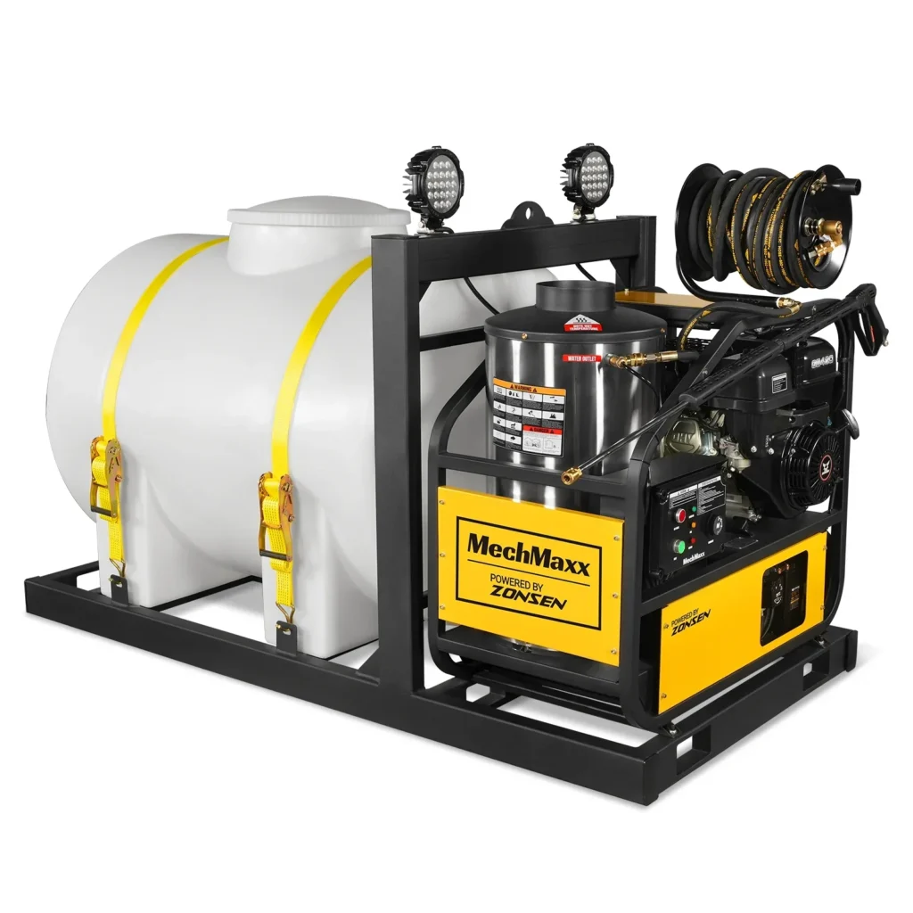 MechMaxx 4000 PSI 4 GPM ZONSEN E-Start Engine Hot Water Pressure Washer Skid Mounted with 245 Gal Tank, HPW40DBT