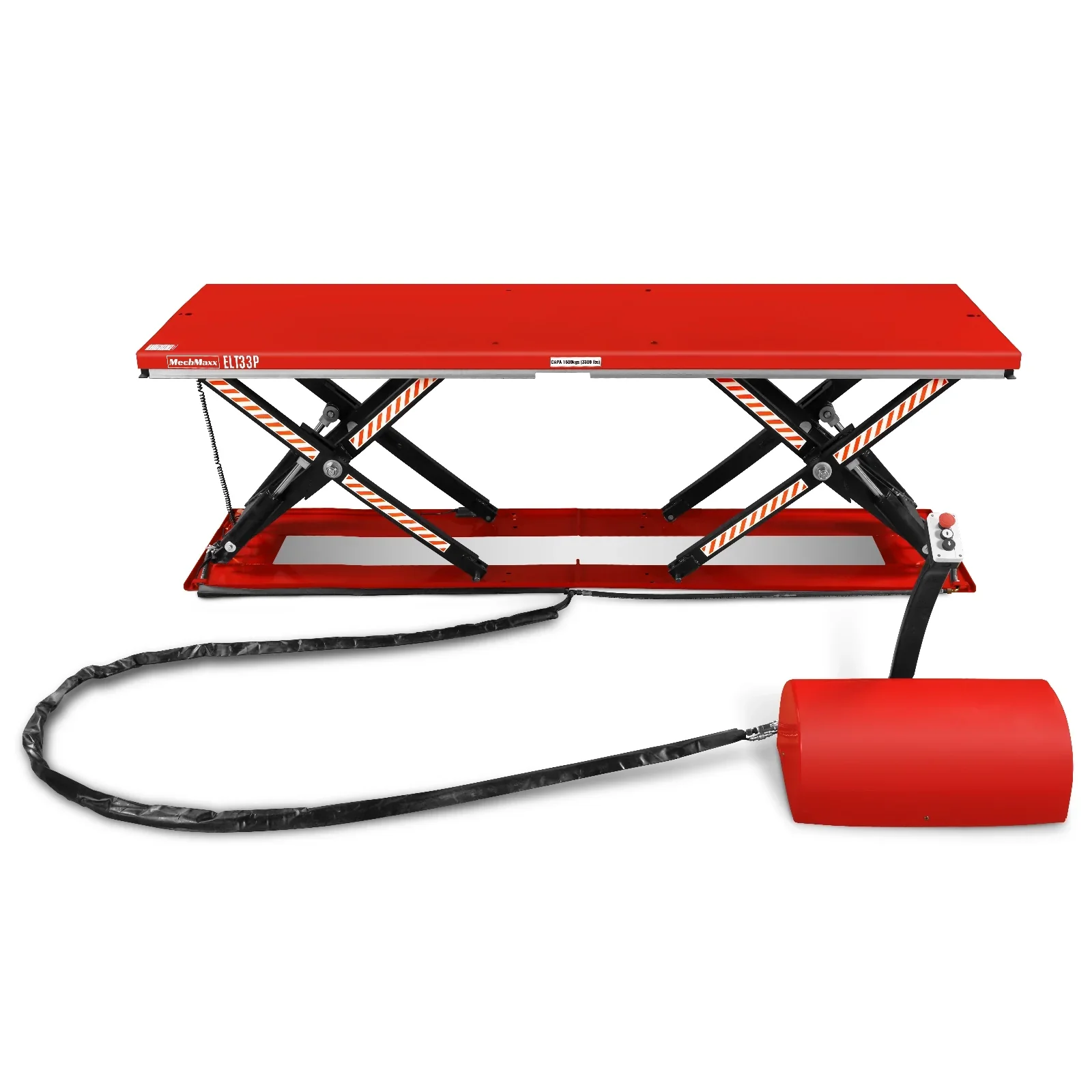 MechMaxx Stationary Electric Hydraulic Parallel Double Scissor Lift Table 3300lb Capacity, 108.3" x 31.5" Platform, 33.9" Lift Height, UL Certified Motor, ELT33P