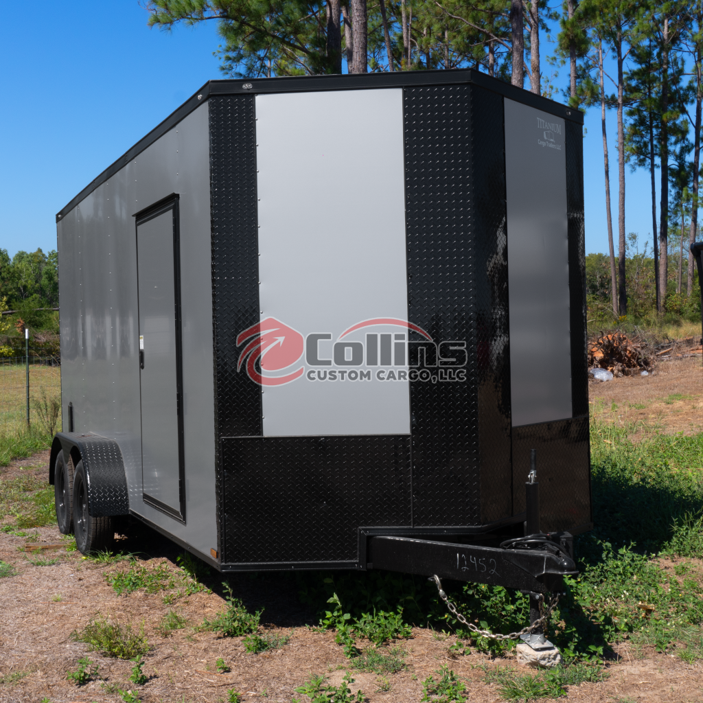 Titanium Cargo 7x16 Tandem Axle Silver Frost Blackout Enclosed Cargo Trailer