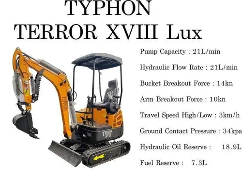 TYPHON TERROR XVIII Mini Excavator 4000lbs USA KUBOTA D902 + 12″ DIGGING BUCKET - Image 4
