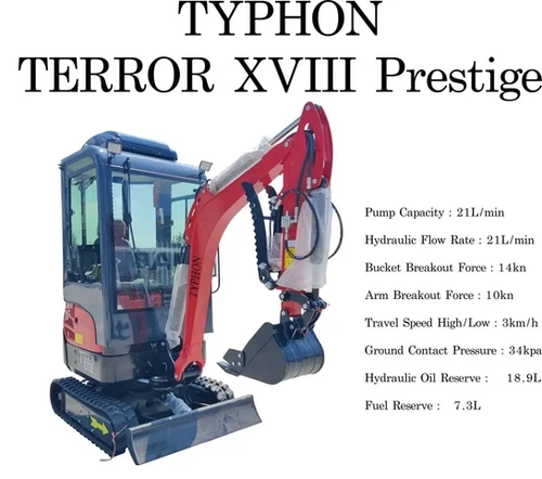 TYPHON TERROR XVIII Prestige 2 Ton Mini Excavator, KUBOTA D902 Diesel Engine USA - Image 2