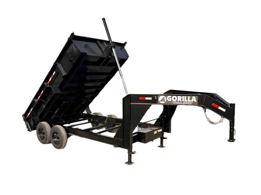 7x14 Gorilla Telescopic Gooseneck IBeam Dump Trailer 2ft Sides (2) 7K Axles