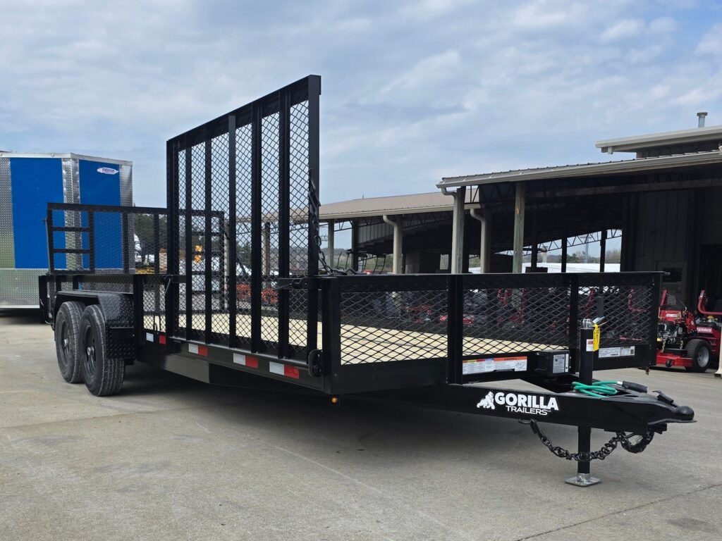 7x20 Powder Coated Utility Trailer with Side Gate and 18" Mesh (2) 5,200lb Axles