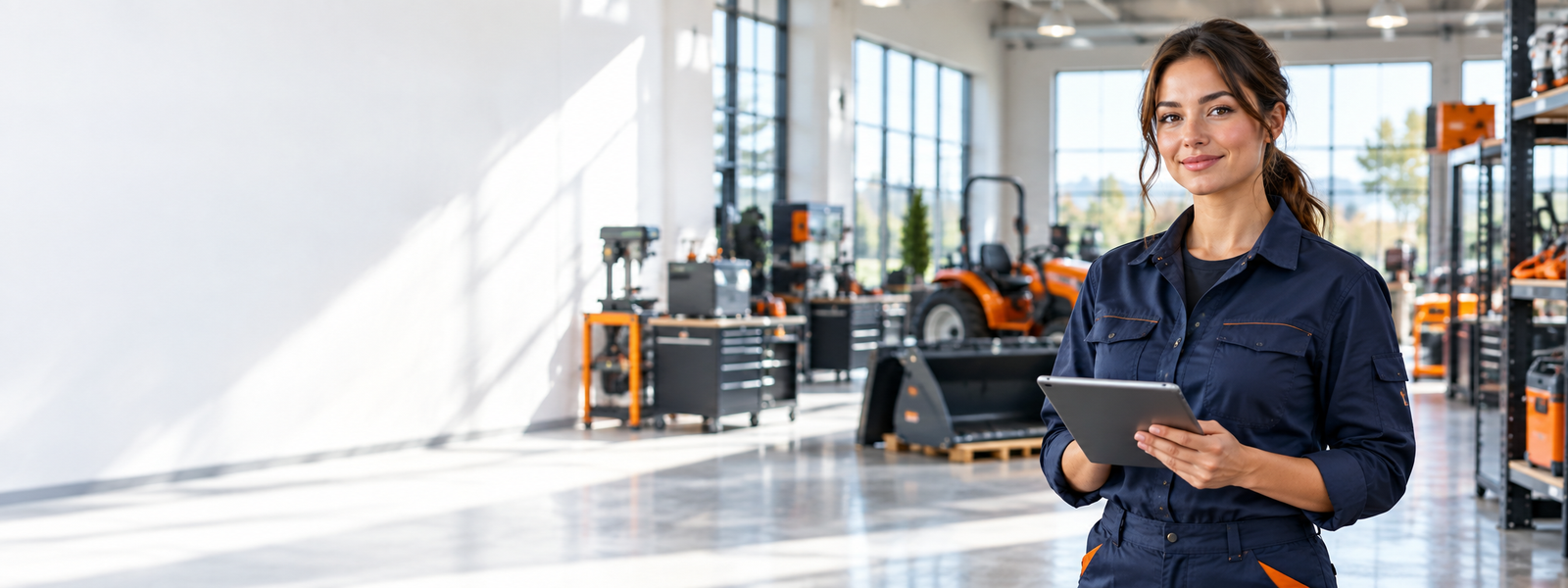 Pro Machinery Supply customer support specialist in a professional equipment showroom
